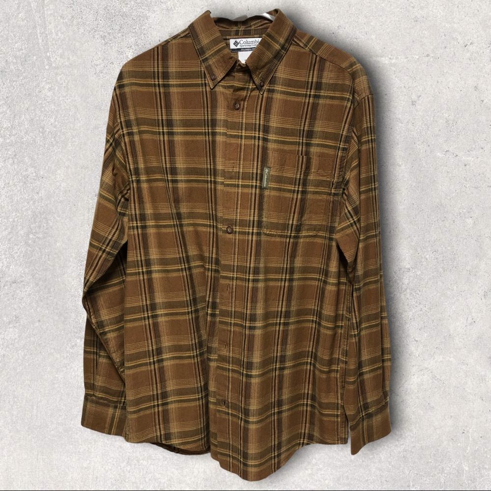 Columbia Men’s Flannel Long Sleeve Plaid Shirt 100% Cotton Button Up Size M